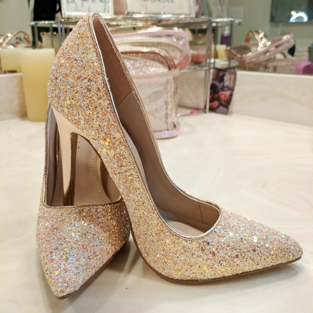 Rose gold glitter heels